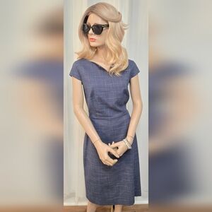 Ann Taylor Navy Plaid Cap-Sleeve Midi Dress. Pristine Condition.